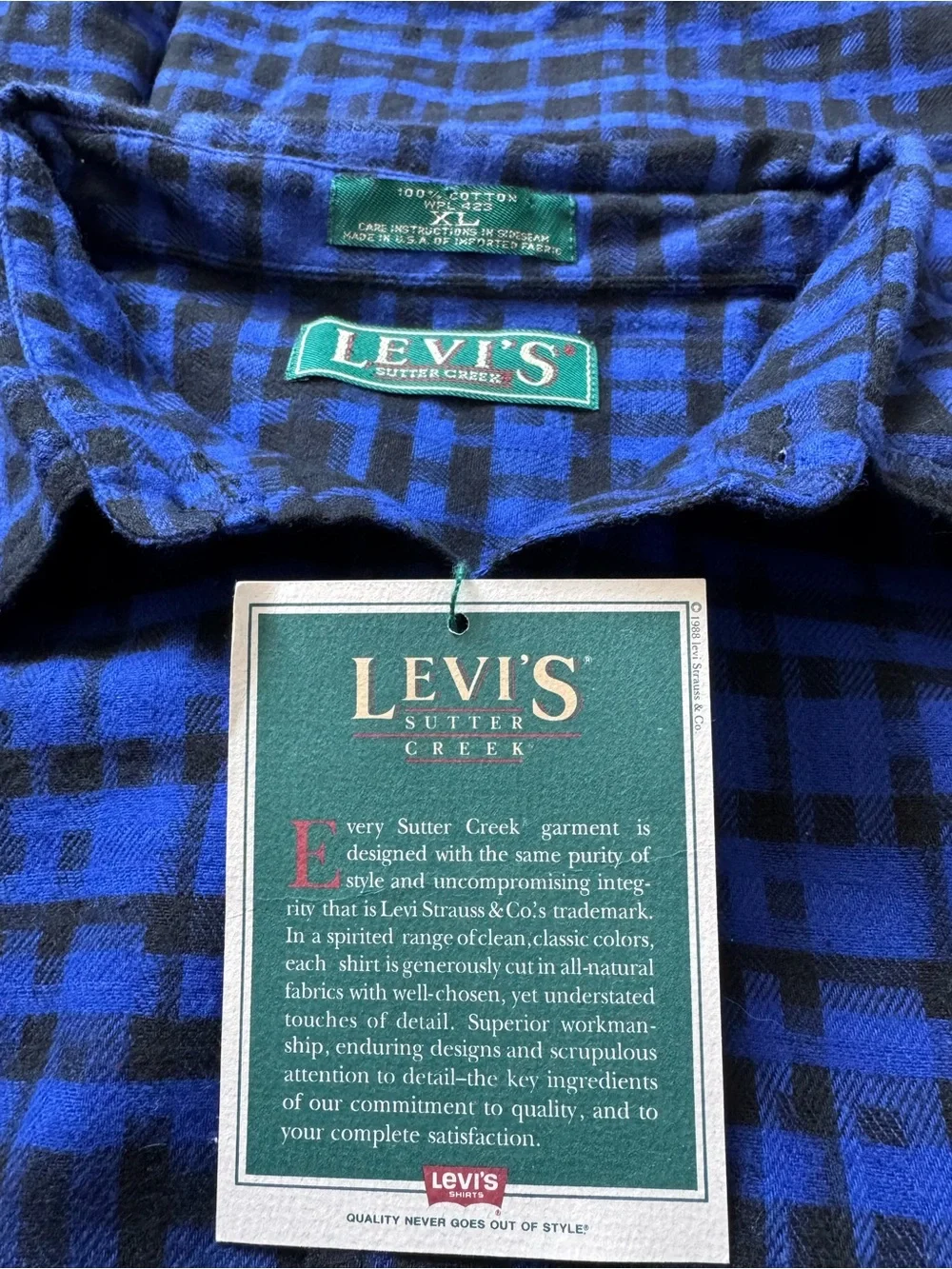 Vintage ‘91 Levi’s Sutter Creek Flannel Shirt Mens XL Blue Plaid Workwear Grunge